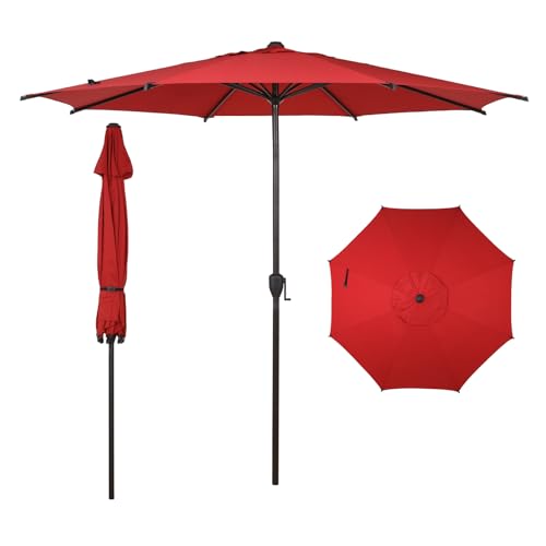 9FT Lyon Outdoor Patio Umbrella Outdoor Table Umbrella with Push Button Tilt and Crank Market Umbrella 8 Sturdy Ribs UV Protection Waterproof for Garden Deck Backyard Pool Dark Red