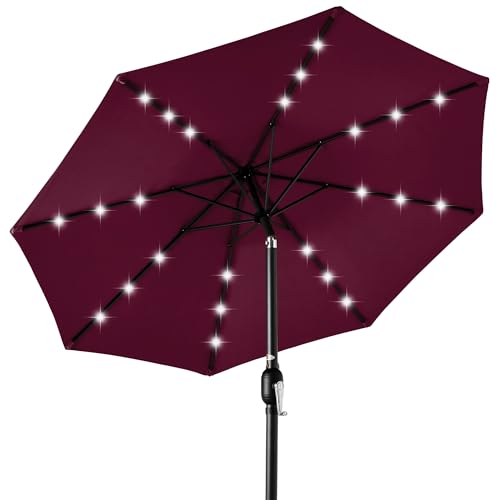 10ft Solar Polyester LED Lighted Patio Umbrella w (10 Feet)
