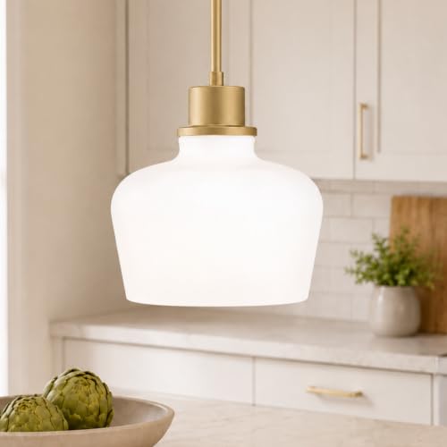1 Light Painted Gold Pendant Light with Milk Glass Shade