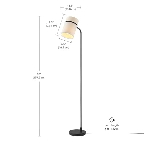 62" Matte Black Floor Lamp with White Fabric Shade