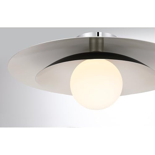 6-5564-1-11 Sherrer Mid-Century Modern White Opal Glass Semi-Flush, 1-Light 60 Watt, 9" H x 20" W, Chrome