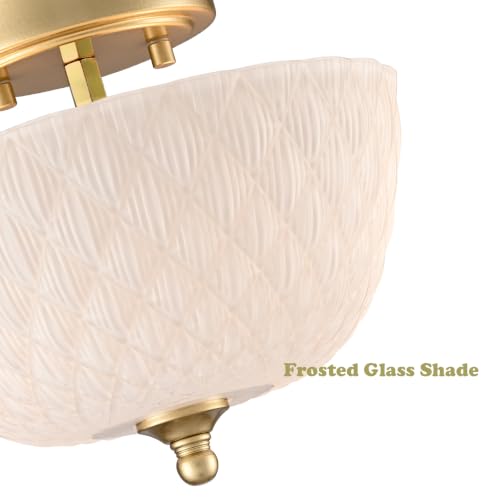 Semi Flush Mount Ceiling Light with Diamond Embossed Frosted Glass Shade