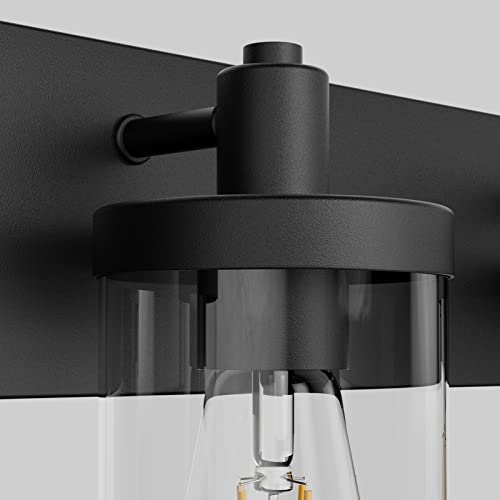 Bathroom Vanity Light Farmhouse 4 Light Matte Black Vanity Lighting Fixtures with Clear Glass Shade