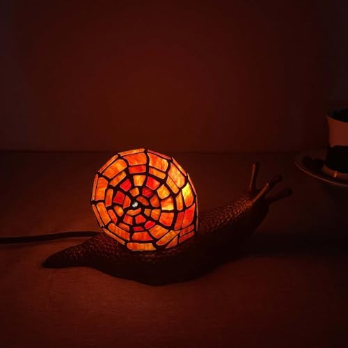 L10989 Red Land Snail Tiffany Style Stained Glass Accent Table Lamp