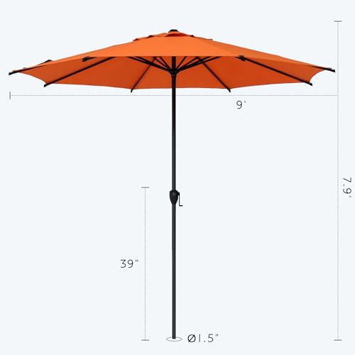 9FT Lyon Outdoor Patio Umbrella Outdoor Table Umbrella with Crank Market Umbrella 8 Sturdy Ribs UV Protection Waterproof and Push Button Tilt for Garden Deck Backyard Pool