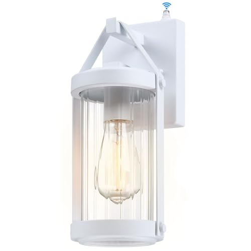 Dusk Dawn Sensor Outdoor Wall Sconce White Exterior Porch Lantern