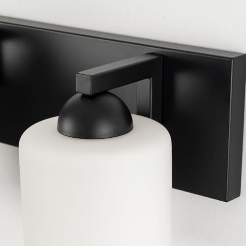 2 Light Black Bathroom Vanity Light with White Glass Shades