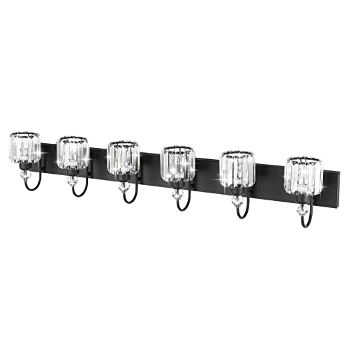 Modern 6 Light Black Crystal Vanity Lights for Bathroom