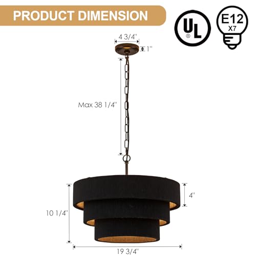 20” Boho Hand Woven Rattan Chandelier Modern 3 Round Adjustable Coastal Pendant Light for Kitchen Island Dining Living Room