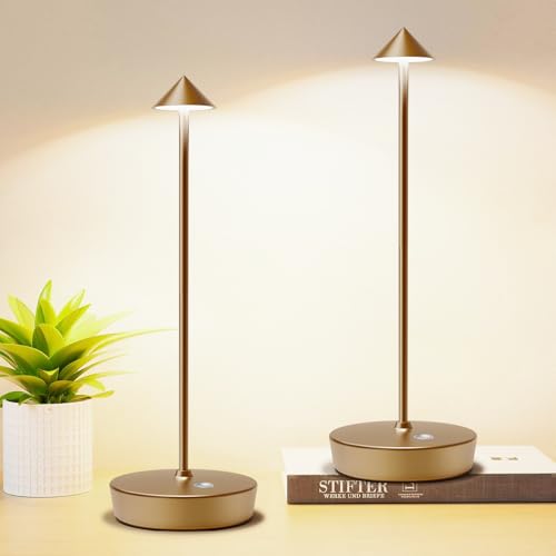 Set of 2 Cordless Rechargeable Led Table Lamp Battery Operated Light Bronze (2 Count)