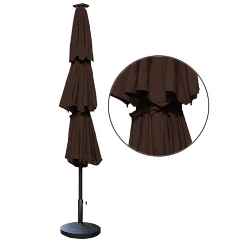 USA 10-Year-Non-Fading 9ft 3-Tier Market Patio Umbrella, Commercial Table Umbrella with 80 Solar LED Lights, Crank Open, Windproof & UPF 50+ UV Protection for Garden, Deck, Pool, Backyard, Chestnut