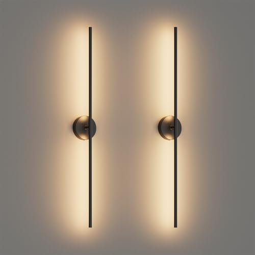 Modern Wall Sconces Set of Two 3000K 40In Hardwired Black Bathroom Sconce Vanity Light Bar 360° Rotate Warm Light for Bedroom Bathroom (2 Count)