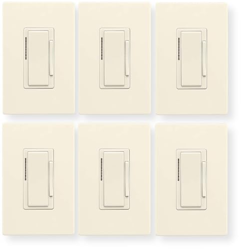 WACD-LA-SP-L Pack of 6 Wi-Fi Smart Dimmer Switch, Light Almond, 120V, Flush-Mount, Single-Pole, 3-Way, Compatible with Smart Home Ecosystems