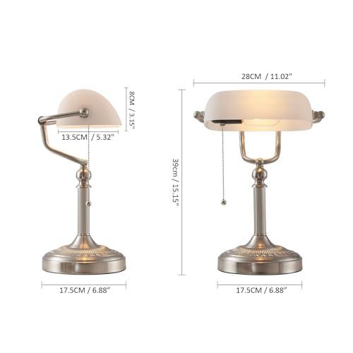 White Matted Glass Bankers Desk Lamp