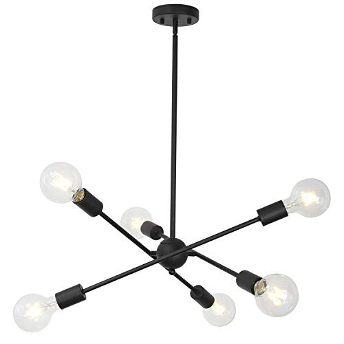 Sputnik Chandelier Lighting 6 Lights Black Chandelier Mid Century Pendant Light Vintage Industrial Kitchen Dining Room Ceiling Lighting Fixture for Bedroom Hallway Foyer Island Farmhouse