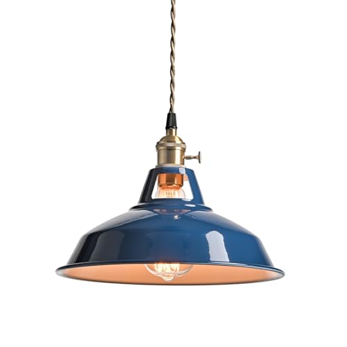 Kitchen Pendant Light Blue Metal Barn Shade Modern Dimmable Pendant