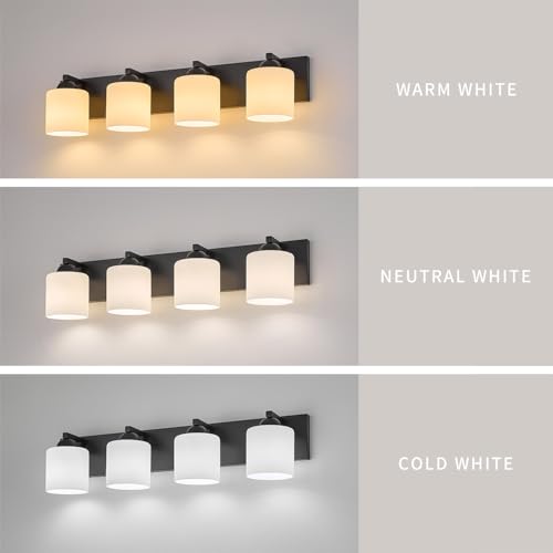 4 Light Black Bathroom Vanity Light with White Glass Shades