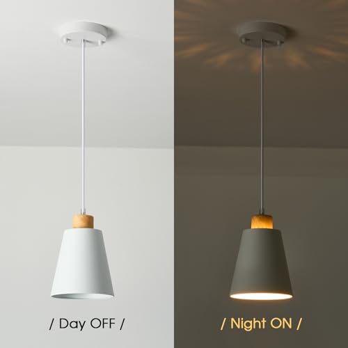 3 Pack Mini White Pendant Light for Kitchen Island Wood Pendant Lighting (3 Count)