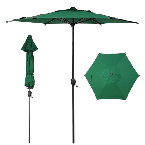 7.5FT Lyon Outdoor Patio Umbrella Outdoor Table Umbrella with Push Button Tilt and Crank Market Umbrella 6 Sturdy Ribs UV Protection Waterproof for Garden Deck Backyard Pool Dark Green
