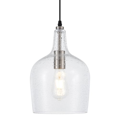 9” Brushed Nickel Seeded Glass Pendant Light Modern 1 Light Single Dome Pendent Lighting Fixtures for Kitchen Island Dining Room Hallway