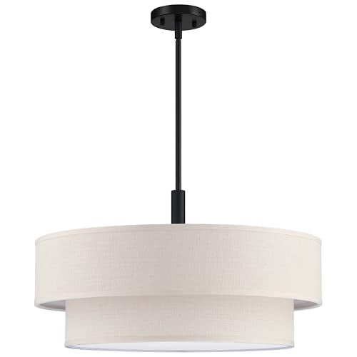 5 Light 22 Inch Cream Fabric Shade Hanging Pendant Ceiling Light Fixture