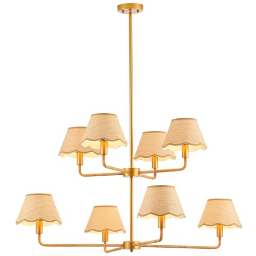 2 Layers Boho Rattan Chandelier 8
