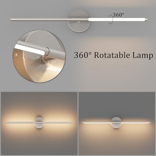 28In Sand Nickel Wall Sconces Set of Two Hardwired 3000K LED Modern Vanity Light 360° Rotatable for Living Room Bedroom Bathroom (2 Count)