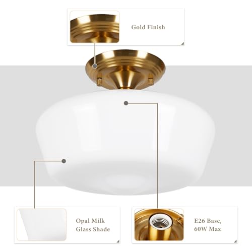 Schoolhouse Style Semi Flush Mount Ceiling Light with Dimmable Bulb Remote Control