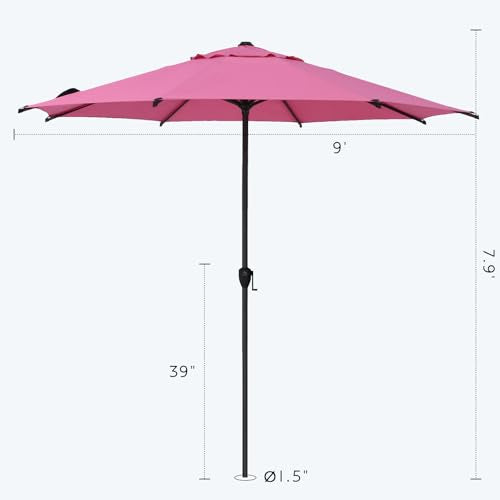 9FT Lyon Outdoor Patio Umbrella Outdoor Table Umbrella with Crank Market Umbrella 8 Sturdy Ribs UV Protection Waterproof and Push Button Tilt for Garden Deck Backyard Pool