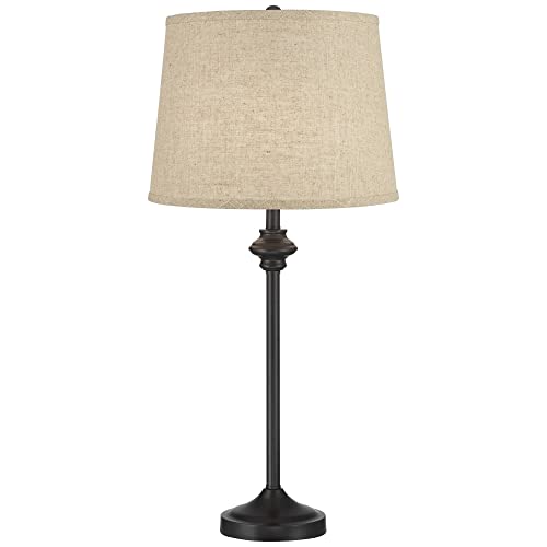 Lynn 26" Tall Buffet Table Lamps Set of 2 Burlap Shade Black Skinny (2 Count)