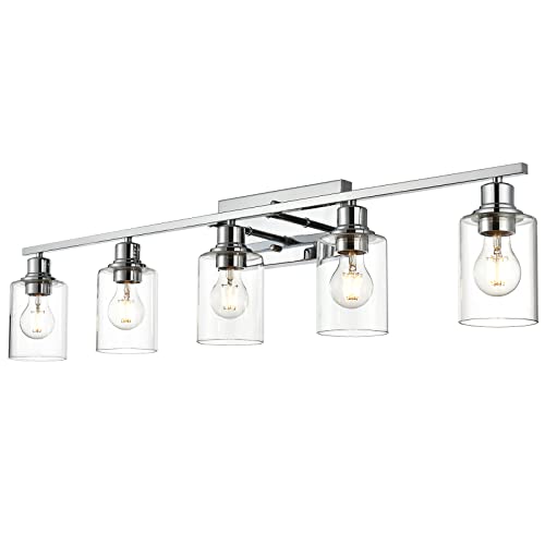 5 Light Bathroom Lighting Fixture in Chrome Finish