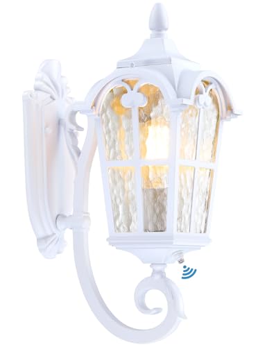 17.71" Dusk Dawn Outdoor Porch Light White Exterior Wall Lantern