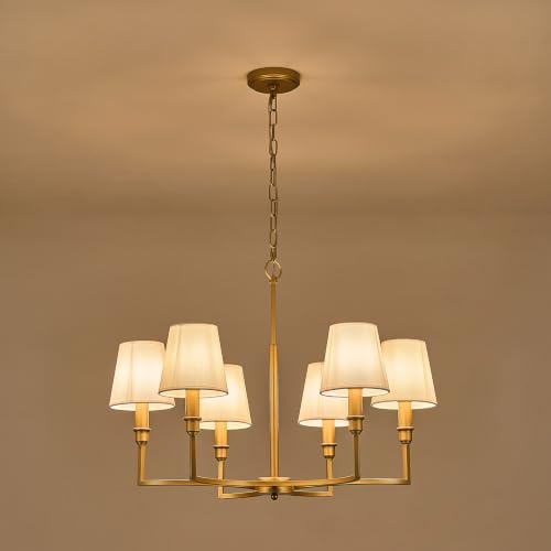 6 Light Candelabra Chandelier Dining Room Gold Linen Chandeliers 26in