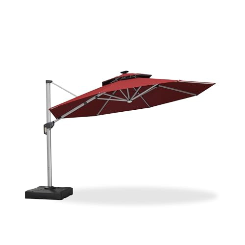 Patio Umbrella with Base 13ft LED Light Double Top