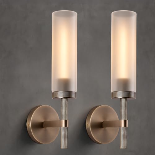 15" Knurled Aged Brass Bathroom Wall Sconces