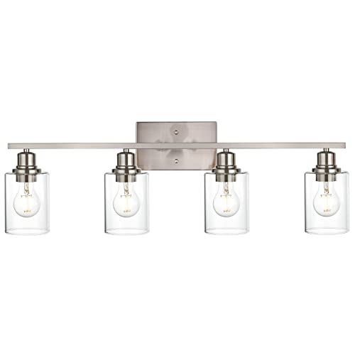 Industrial Brushed Nickel Wall Sconce with Clear Glass Shade and Metal Base