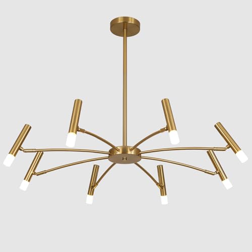 Lighting Contemporary 8 Lights LED Chandeliers Brushed Brass Living Room Light Fixture Gold Sputnik Flush Mount Ceiling Light Fixture Small Modern Ceiling Lamp for Bedroom