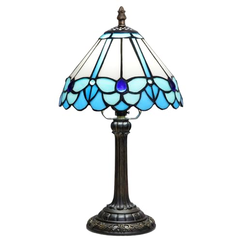 Tiffany Lamp Little Blue Butterfly Style Stained Glass Reading Lamp 8X8X14 Inch Bedroom Bedside Nightstand Night Light Home Office Desk Lamp with LED Bulb