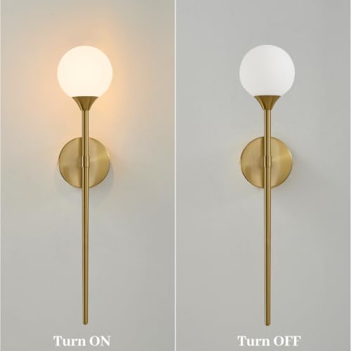 Single Gold Globe Glass Wall Sconce with Milk White Glass Shade