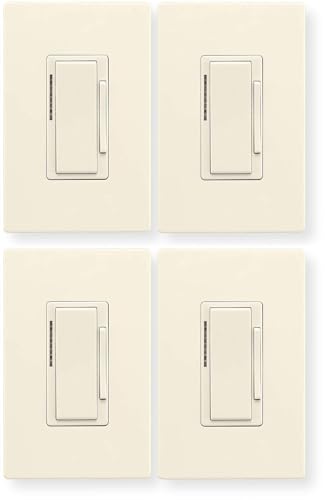 WACD-LA-SP-L Pack of 4 Wi-Fi Smart Dimmer Switch, Light Almond, 120V, Flush-Mount, Single-Pole, 3-Way, Compatible with Smart Home Ecosystems