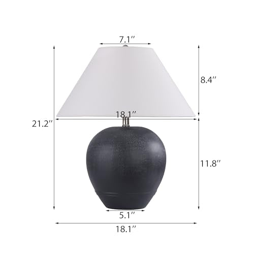 21'' Large Gray Base Ceramic Basin Table Lamp Set of 2 for Bedroom (2 Count)
