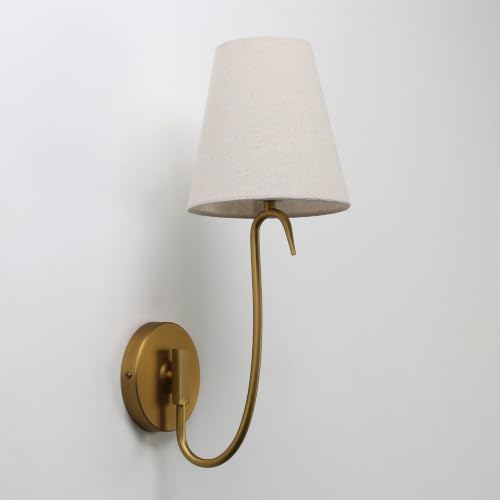 Swan Neck Wall Sconces Fixtures with Linen Fabric Shade Set of 2 (2 Count)