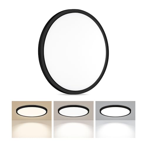 LED Flush Mount Ceiling Light 12in Thin 3CCT Black Wired