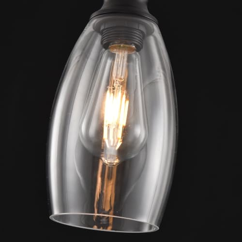 3 Lights Industrial Pendant Light with Glass Shade Matte Black Pendant Lighting Adjustable Industrial Retro Style Hanging Light