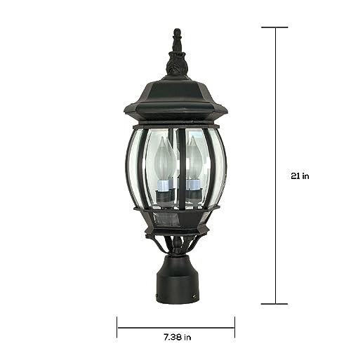 60/899, 3-Light Outdoor Post Lantern, Beveled Glass, Black