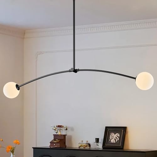 Black Sputnik Chandelier with Milk Glass Globe 2 Lights L45 Inch