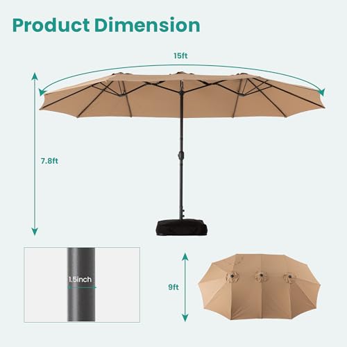15FT Large Double Sided Patio Umbrella with Base Included