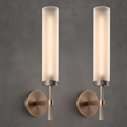 20" Knurled Aged Brass Bathroom Wall Sconces