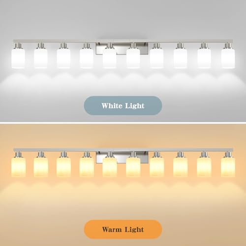 10 Light Bathroom Vanity Light Brushed Nickel 64.5in Vanity Lights