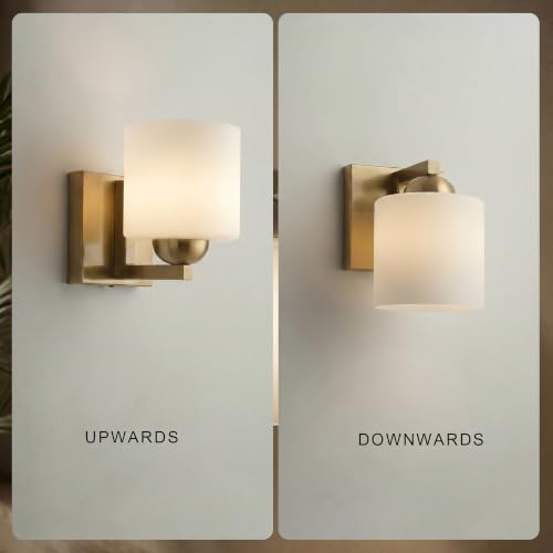 1 Light Brushed Gold Bathroom Vanity Light with White Glass Shade